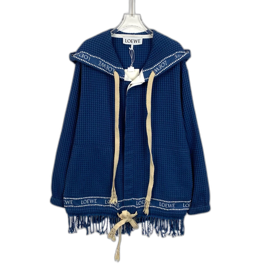 Loewe Blue Hoodie with Tassels and Embroidery