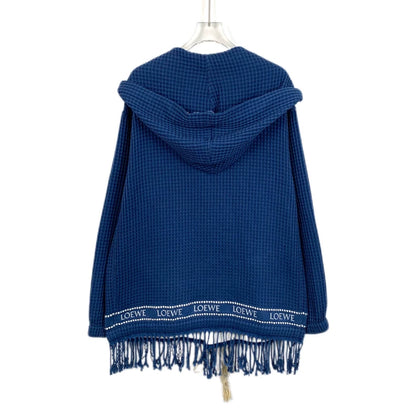 Loewe Blue Hoodie with Tassels and Embroidery
