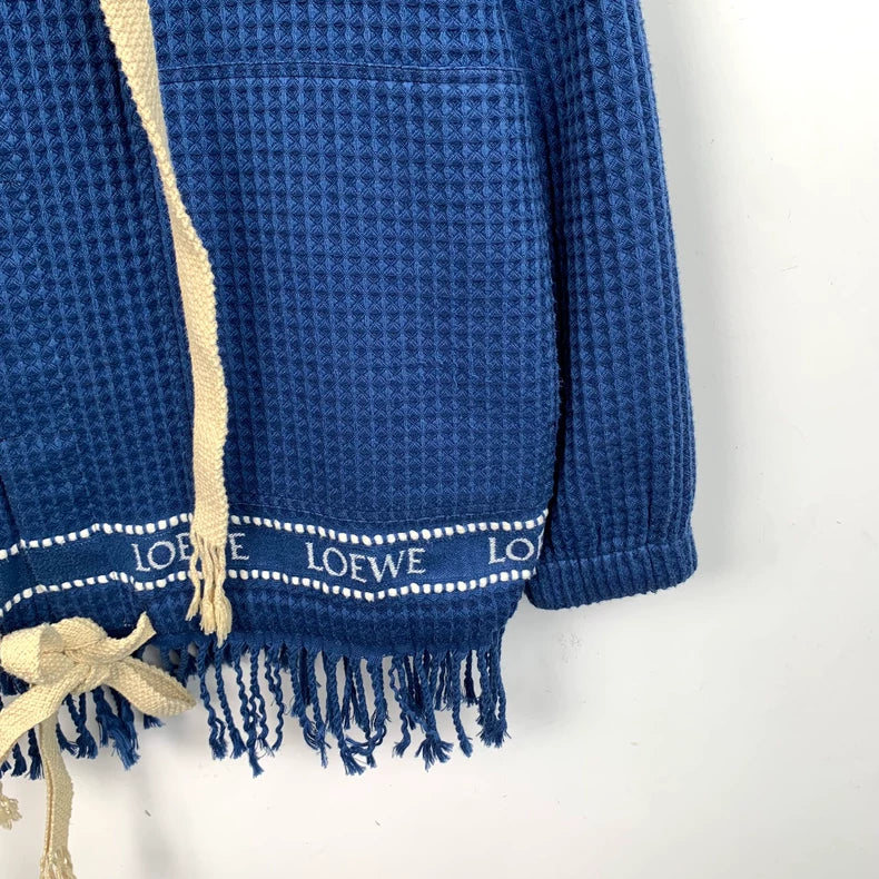 Loewe Blue Hoodie with Tassels and Embroidery
