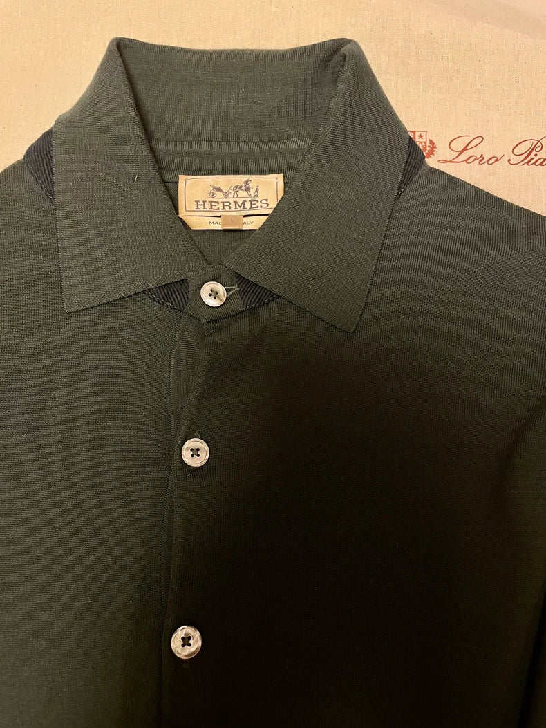 Hermes Knit Polo Shirt in Dark Green