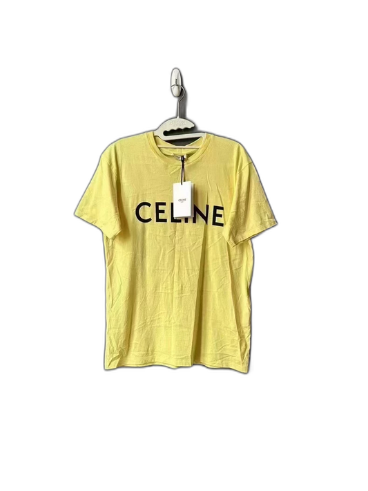 Celine Yellow Logo Short Sleeve T-shirt