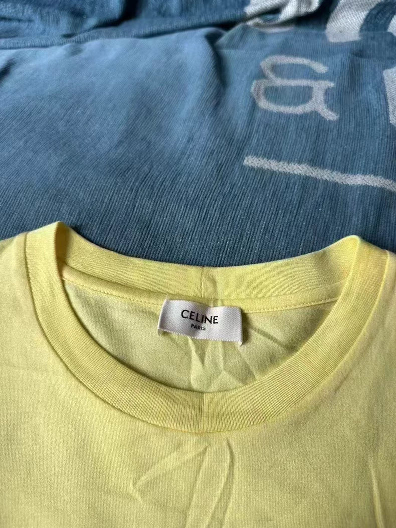 Celine Yellow Logo Short Sleeve T-shirt