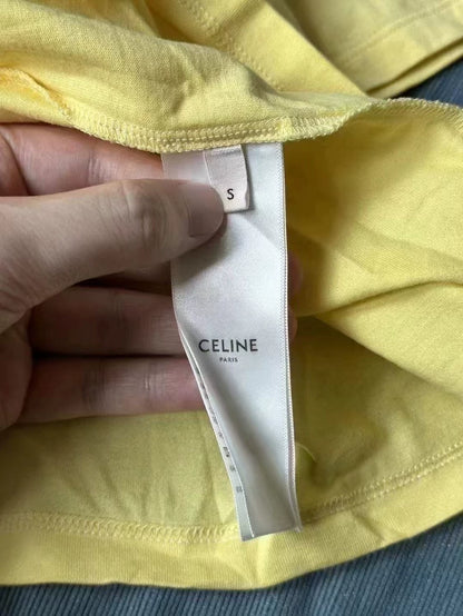 Celine Yellow Logo Short Sleeve T-shirt