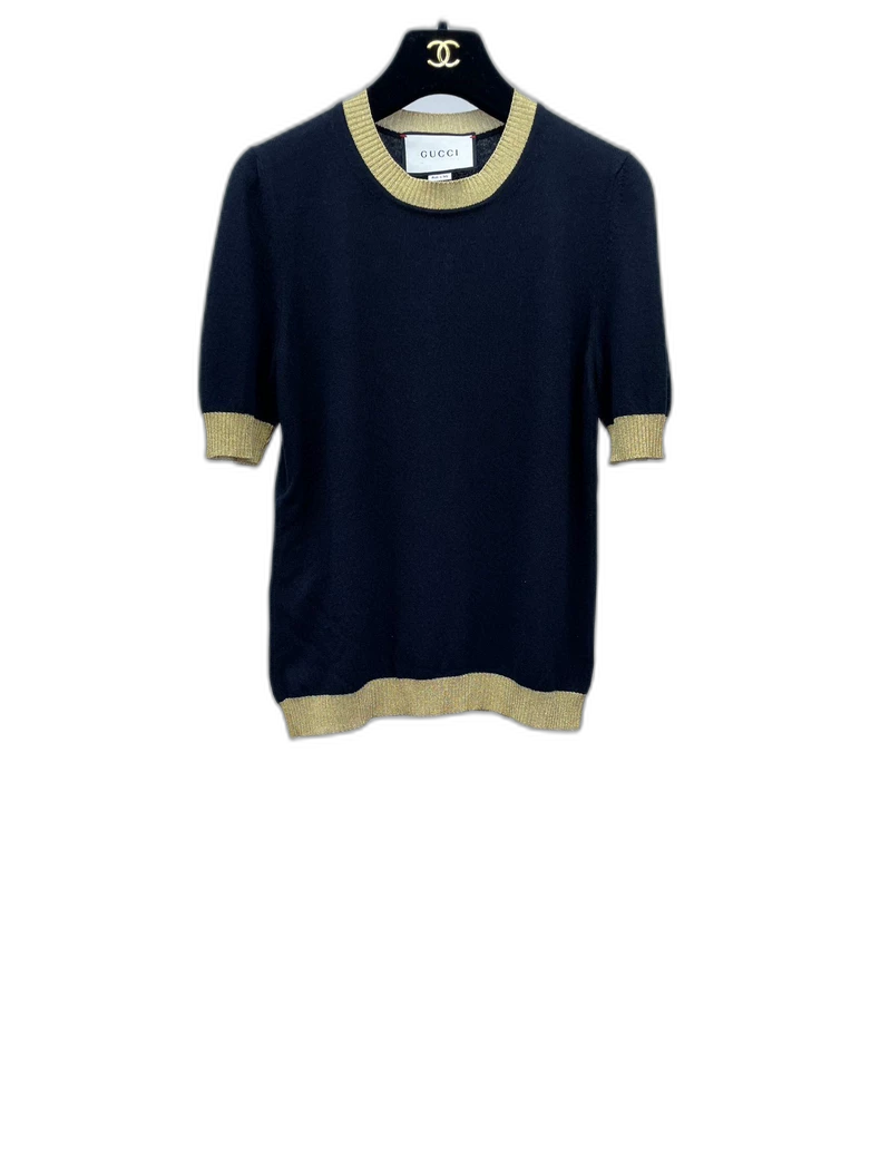 Gucci Short Sleeve Black Knit Top