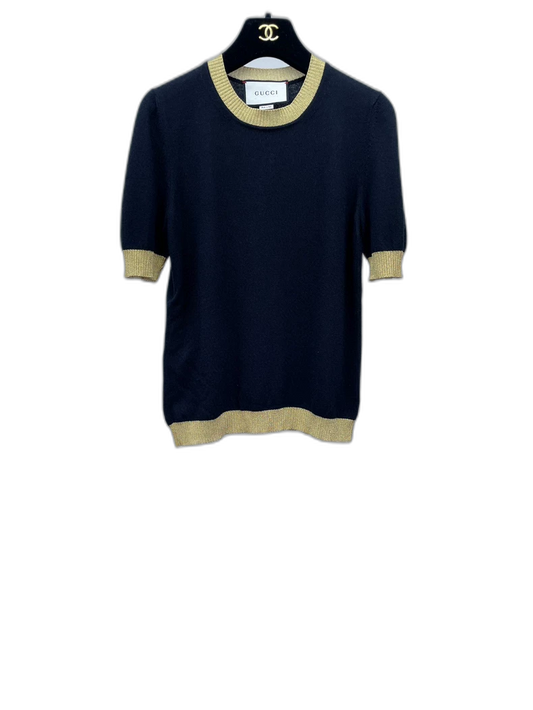 Gucci Short Sleeve Black Knit Top