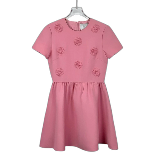 Pink Floral Embroidered Short Sleeve Dress