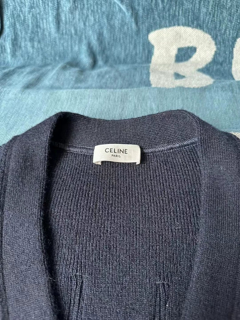 Celine Navy Blue Knit Cardigan with Buttons