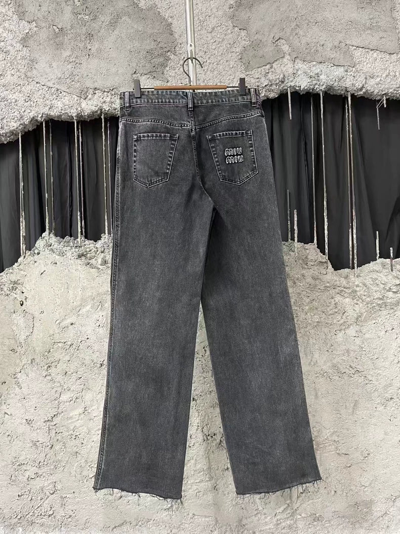Stylish Gray Denim Pants by miumiu