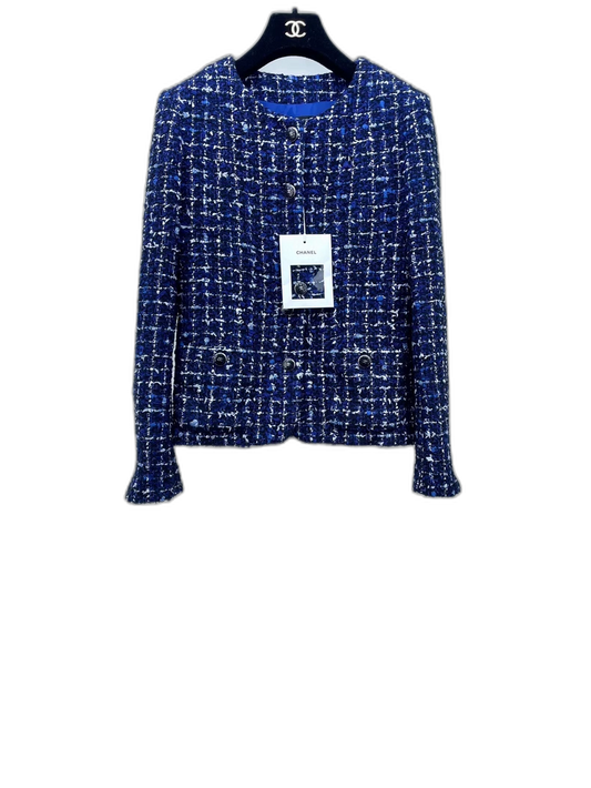 Chanel Blue Check Tweed Jacket