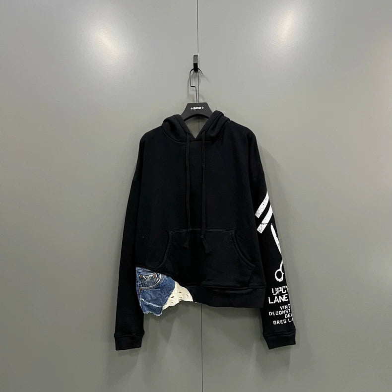 Greg Lauren Fleece Denim Patchwork Hoodie