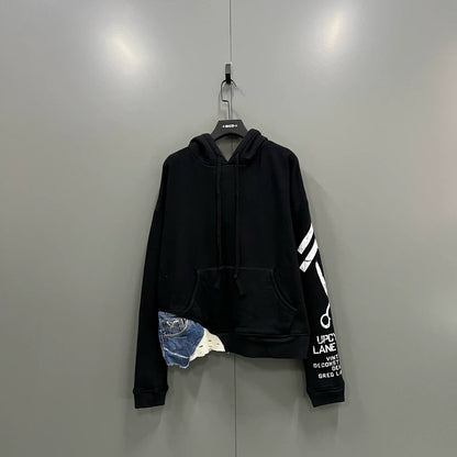 Greg Lauren Fleece Denim Patchwork Hoodie