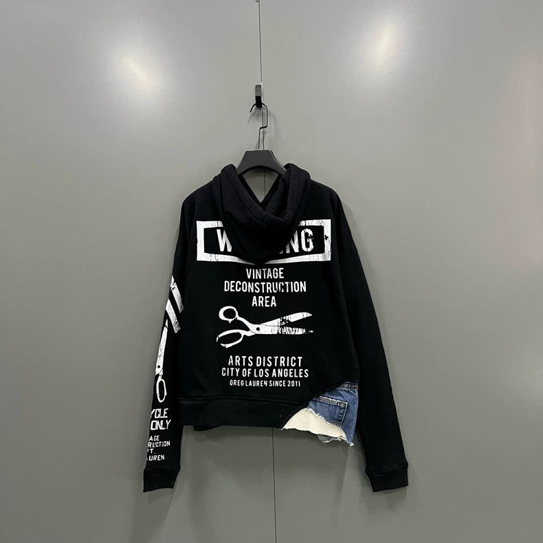 Greg Lauren Fleece Denim Patchwork Hoodie