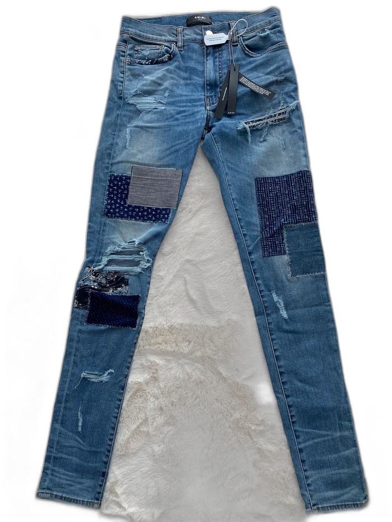 Amiri Blue Japanese Patchwork Denim Pants