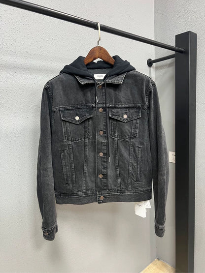 Celine Black Gray Hooded Denim Jacket