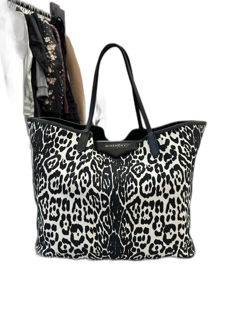 Givenchy Black White Leopard Print Tote Bag