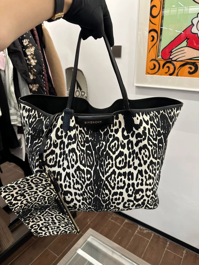 Givenchy Black White Leopard Print Tote Bag