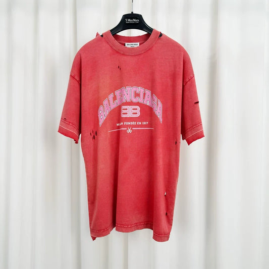 Balenciaga Distressed Logo Print Short Sleeve-yf