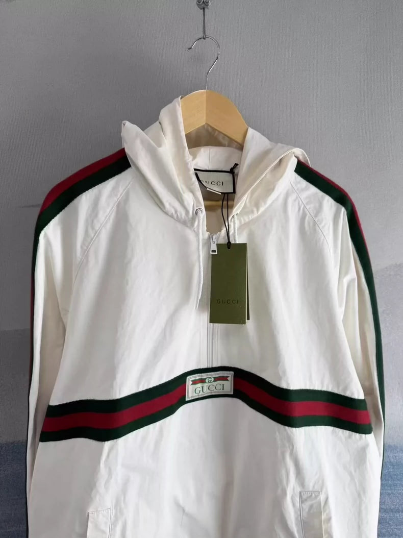 Gucci White Half-Zip Jacket with Stripes