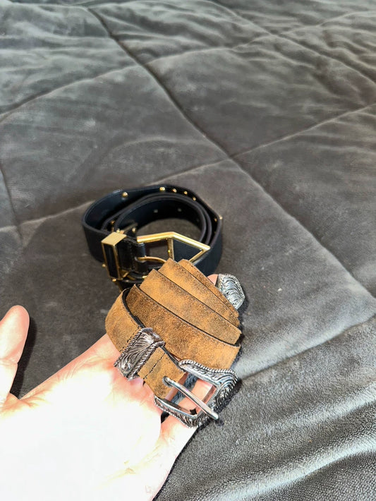 Saint Laurent Leopard Print Suede Belt