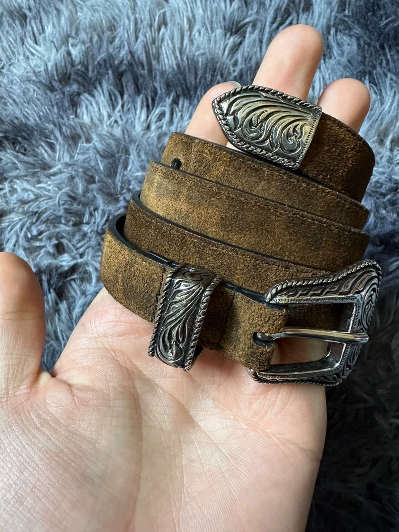 Saint Laurent Leopard Print Suede Belt