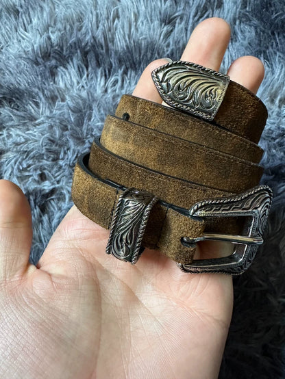 Saint Laurent Leopard Print Suede Belt