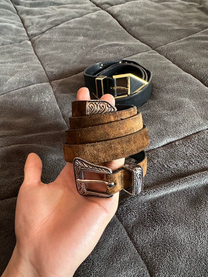 Saint Laurent Leopard Print Suede Belt