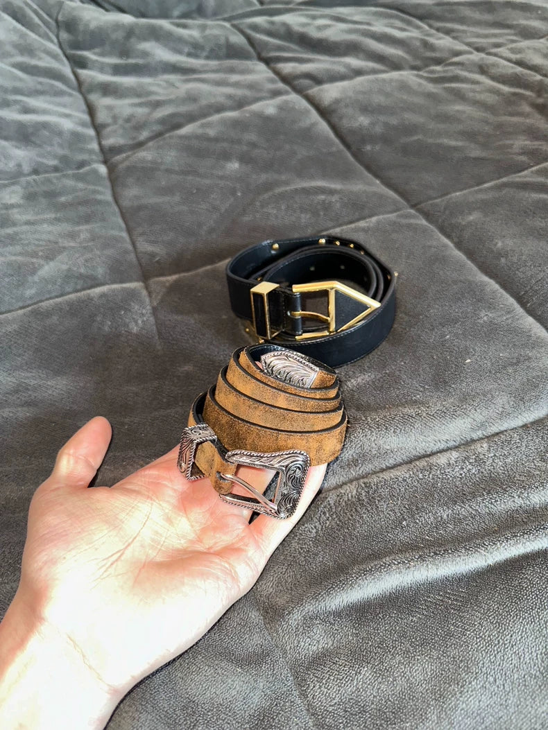 Saint Laurent Leopard Print Suede Belt