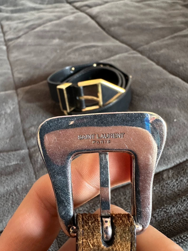 Saint Laurent Leopard Print Suede Belt