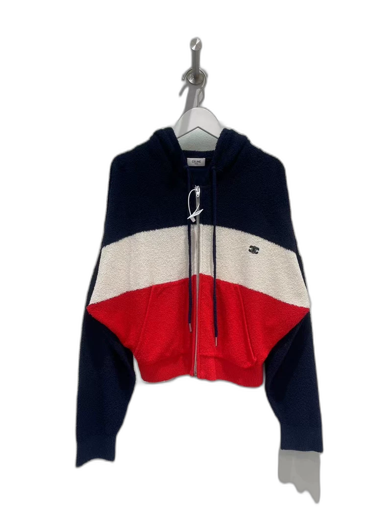 Celine Color Block Zip-Up Hooded Jacket