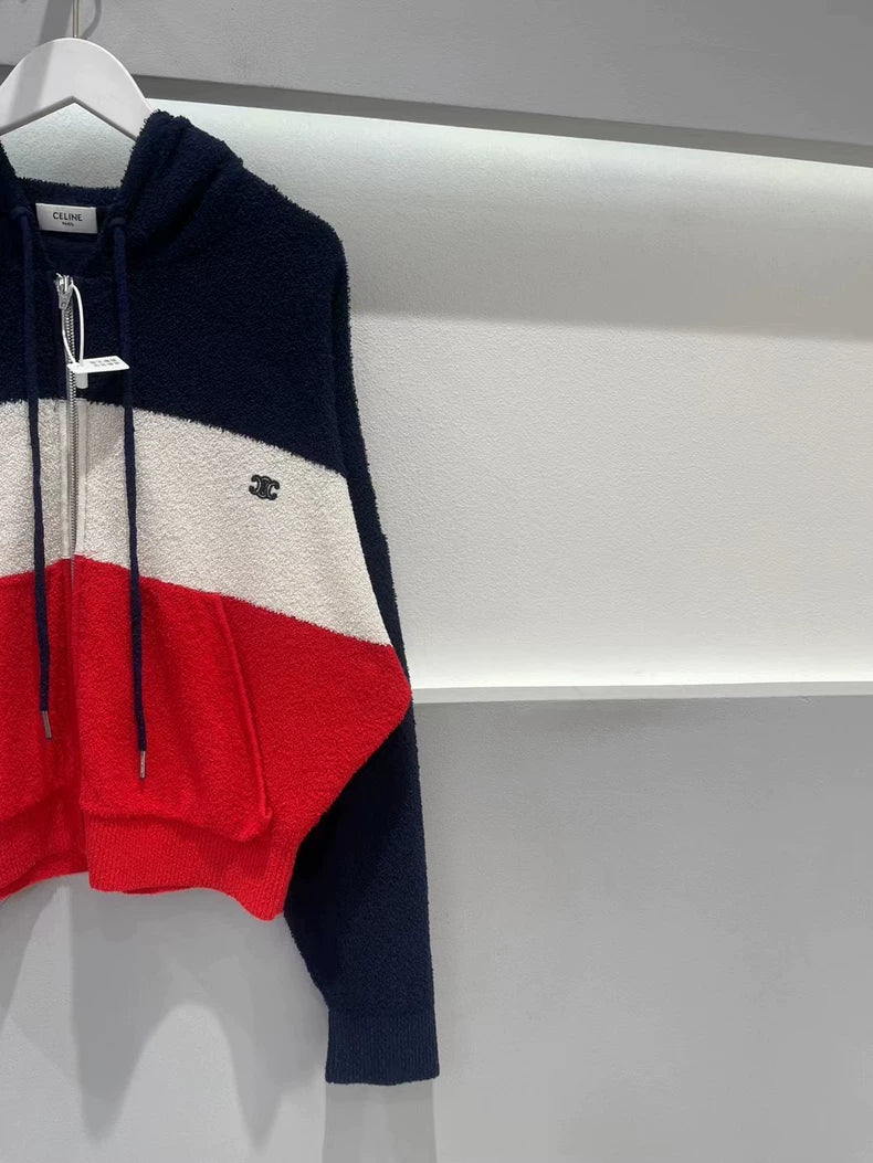 Celine Color Block Zip-Up Hooded Jacket