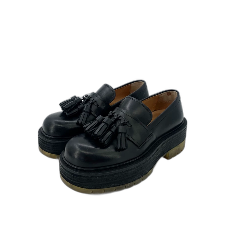 Black Leather Platform Loafers by Bottega Veneta