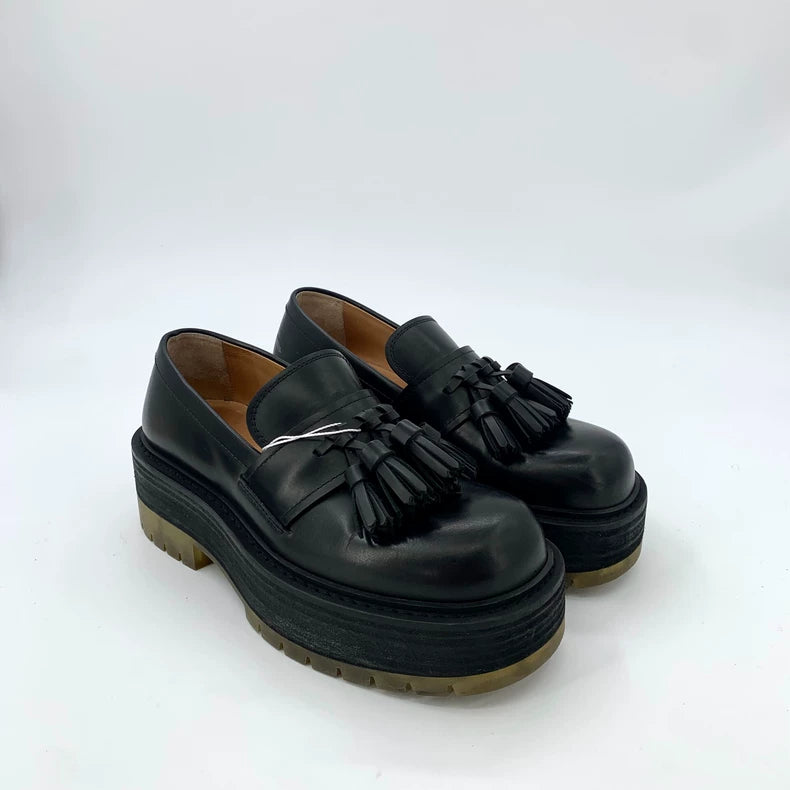 Black Leather Platform Loafers by Bottega Veneta