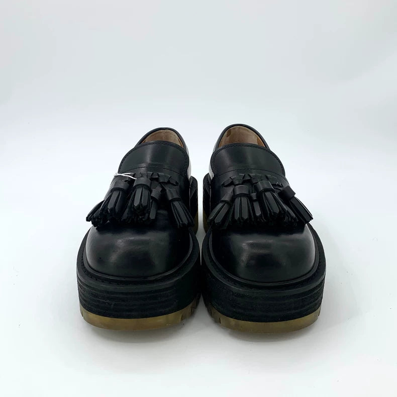 Black Leather Platform Loafers by Bottega Veneta