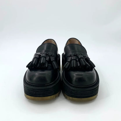 Black Leather Platform Loafers by Bottega Veneta