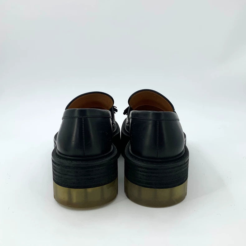 Black Leather Platform Loafers by Bottega Veneta