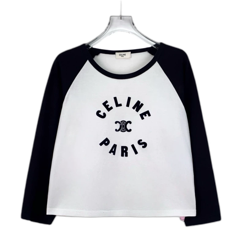 Celine Color Block Logo Long Sleeve T-Shirt