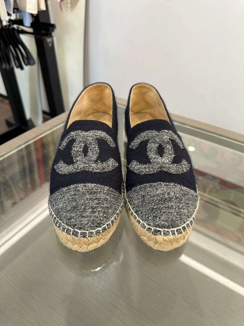 Chanel Gray Blue Fisherman Espadrilles
