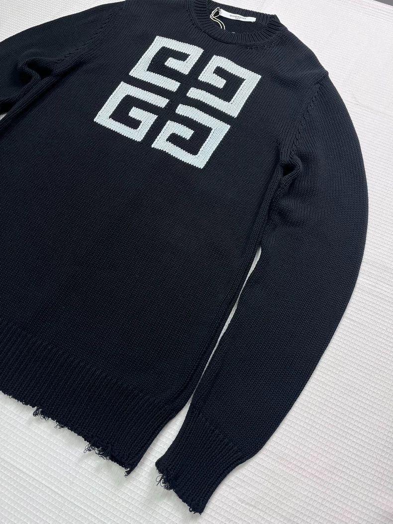 Givenchy Black Distressed Knit Sweater S Size