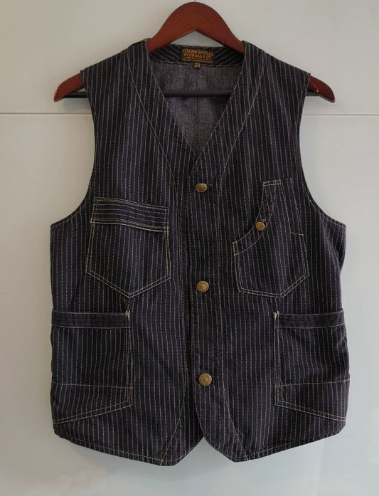 Freewheelers 2021 summer thin black discharge stripe retro tooling vest