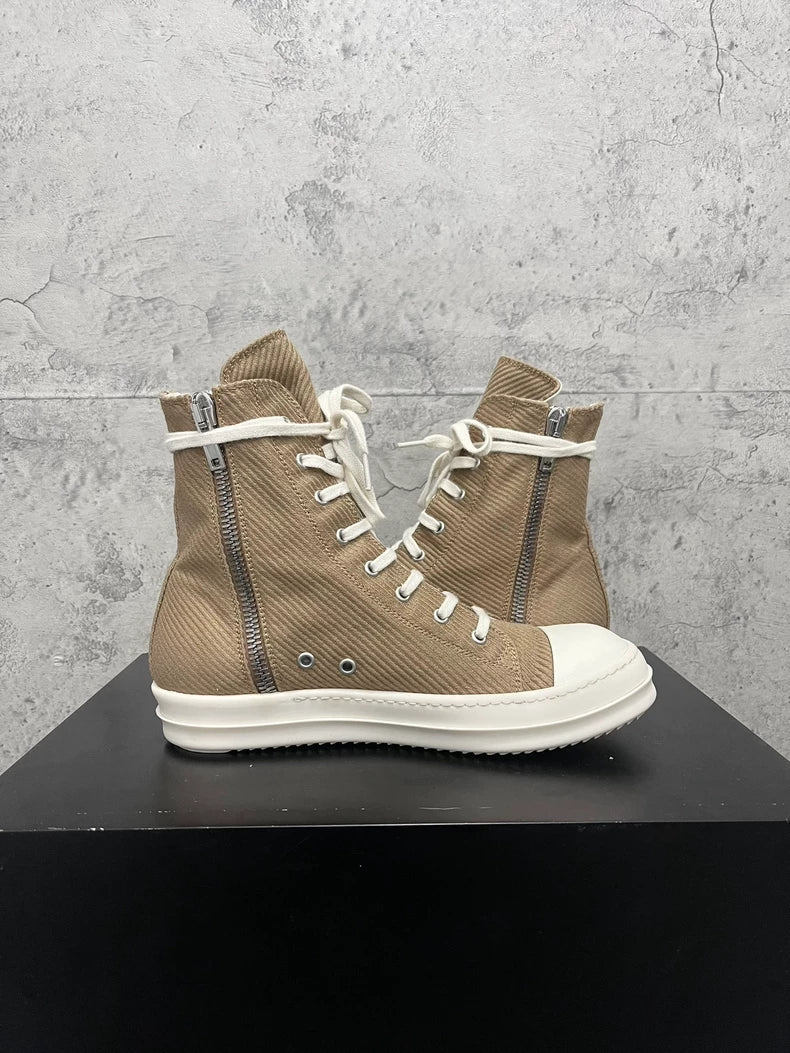 Rick Owens Brown High-Top Canvas Sneakers-yf