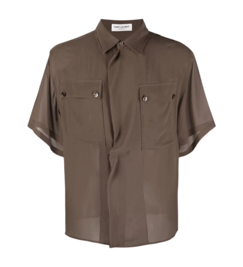 Saint Laurent Men's Sheer Olive Shirt