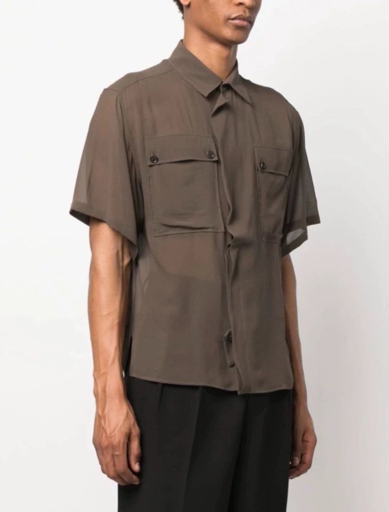 Saint Laurent Men's Sheer Olive Shirt
