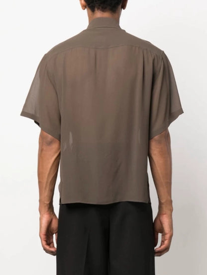Saint Laurent Men's Sheer Olive Shirt
