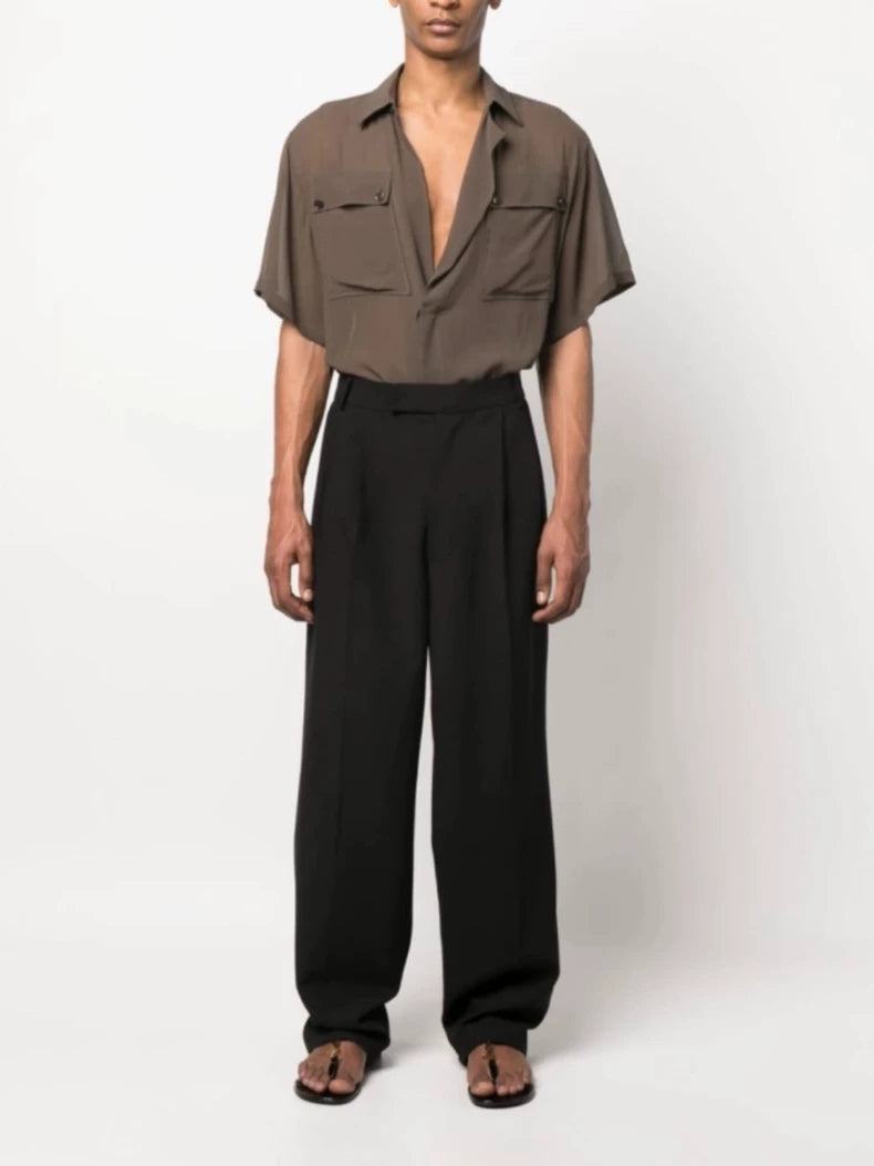 Saint Laurent Men's Sheer Olive Shirt