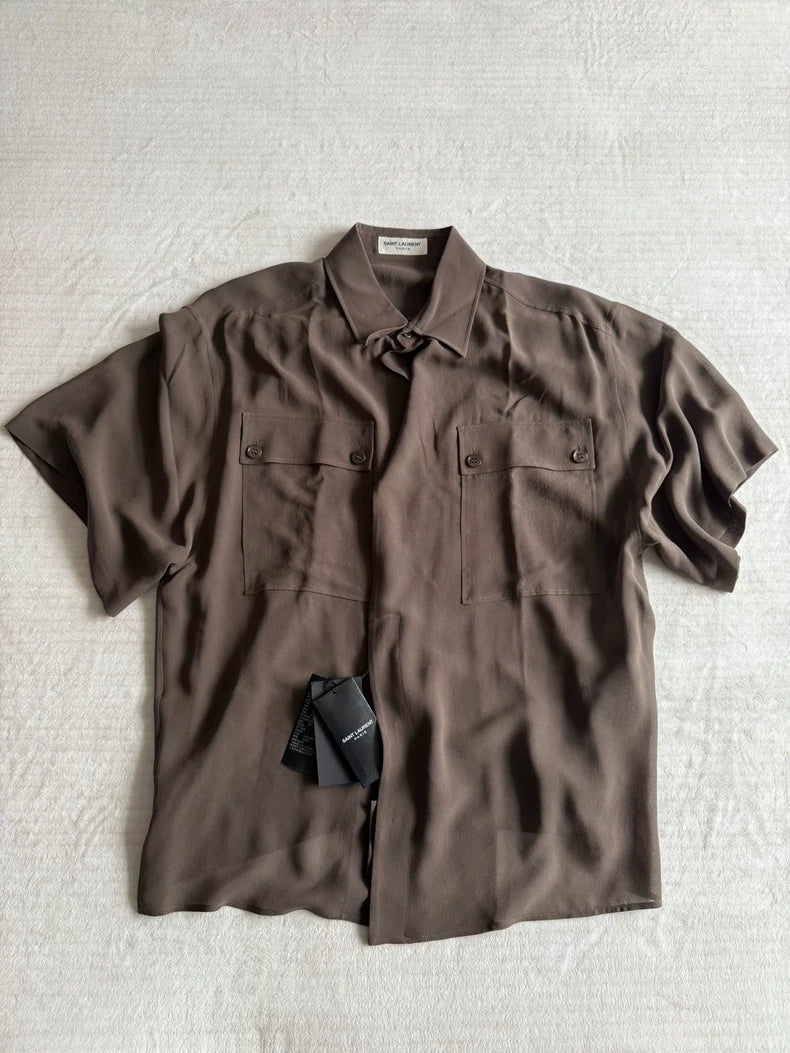 Saint Laurent Men's Sheer Olive Shirt