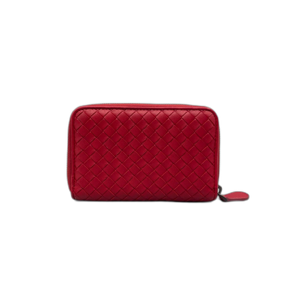 Bottega Veneta Woven Zipper Wallet Red