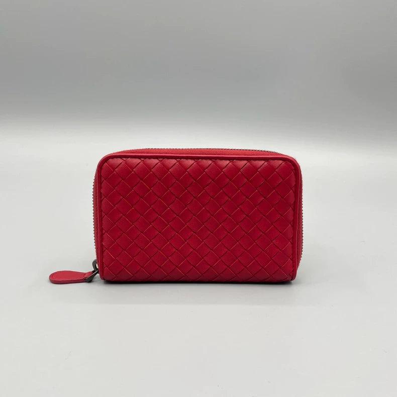Bottega Veneta Woven Zipper Wallet Red