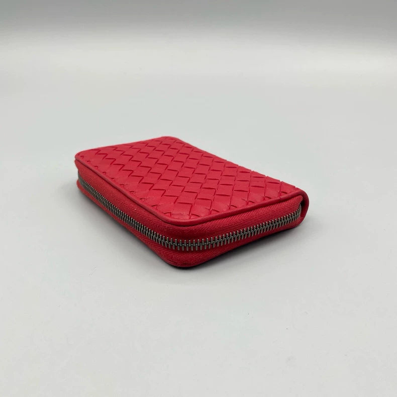 Bottega Veneta Woven Zipper Wallet Red