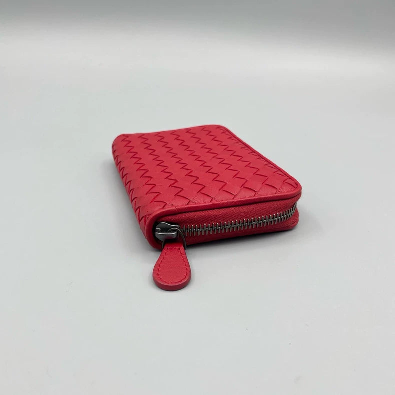 Bottega Veneta Woven Zipper Wallet Red