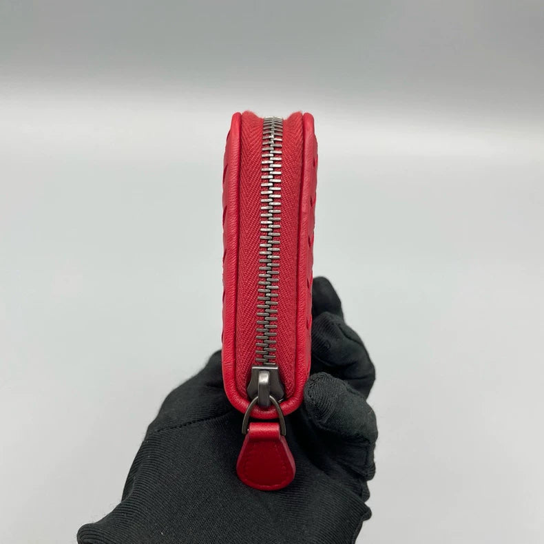 Bottega Veneta Woven Zipper Wallet Red